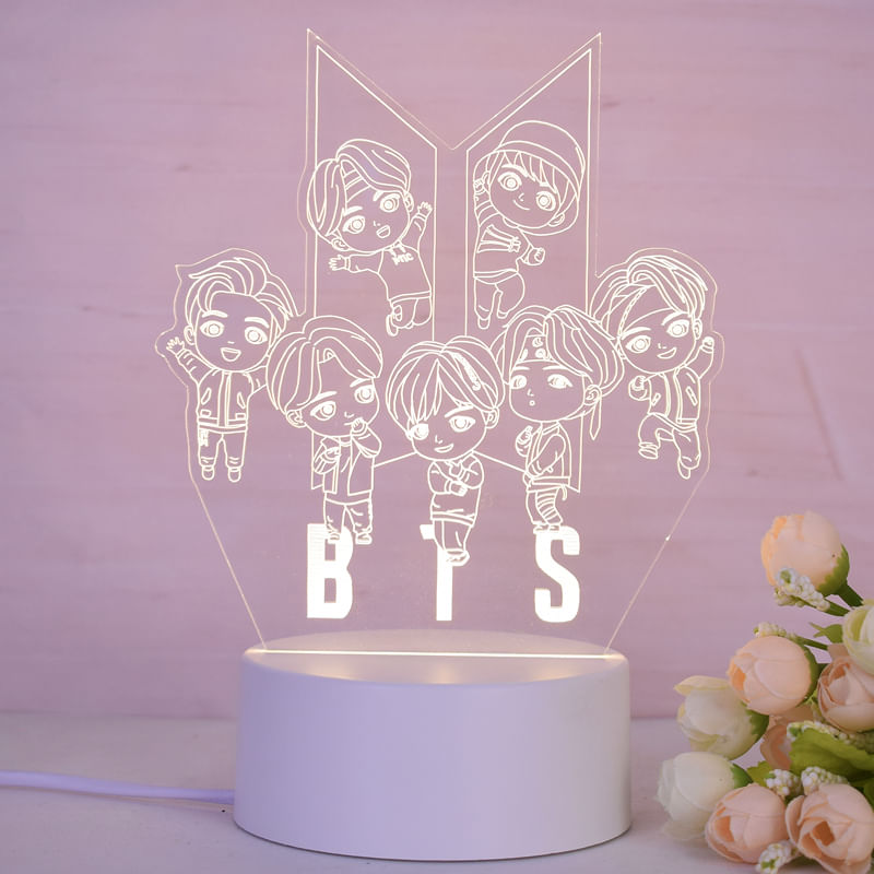 Casa si Gradina - Corpuri si surse de iluminat - Veioze si lampi - Lampi de veghe copii - Lampa de veghe 3D LED, Trupa BTS, 7 culori, lumina ambientala, alimentare USB cu incarcator priza si/sau 3 baterii AA - Infinity.ro