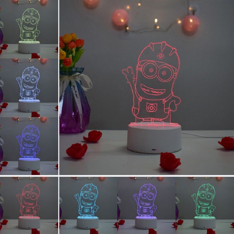 Casa si Gradina - Corpuri si surse de iluminat - Veioze si lampi - Lampi de veghe copii - Lampa de veghe 3D LED, Minions, 7 Culori, Lumina Ambientala, Alimentare USB cu Incarcator priza si/sau 3 baterii AA - Infinity.ro