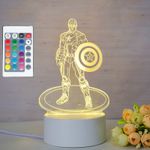 Casa si Gradina - Corpuri si surse de iluminat - Veioze si lampi - Lampi de veghe copii - Lampa de veghe 3D LED, Captain America, 16 culori,cu telecomanda, lumina ambientala, alimentare USB sau 3 baterii AA - Infinity.ro
