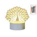 Casa si Gradina - Corpuri si surse de iluminat - Veioze si lampi - Lampi de veghe copii - Lampa de veghe 3D LED, Paun, 16 Culori, schimbare culoare prin telecomanda, Lumina Ambientala, Alimentare USB cu Incarcator priza si/sau 3 baterii AA - Infinity.ro