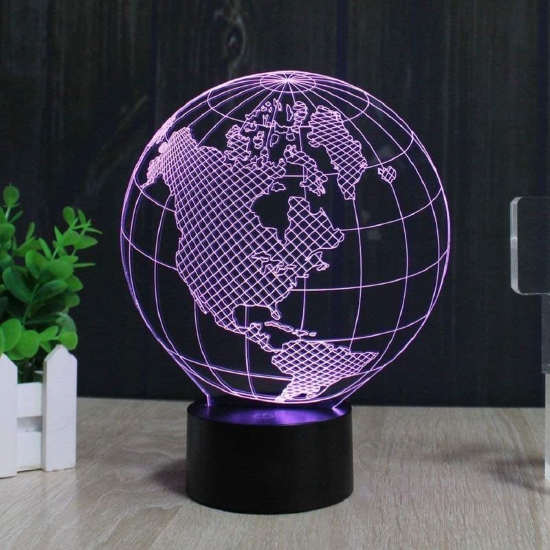Casa si Gradina - Corpuri si surse de iluminat - Veioze si lampi - Lampi de veghe copii - Lampa de veghe 3D LED, Glob Pamantesc, 7 Culori, Lumina Ambientala, Alimentare USB cu Incarcator priza si/sau 3 baterii AA - Infinity.ro
