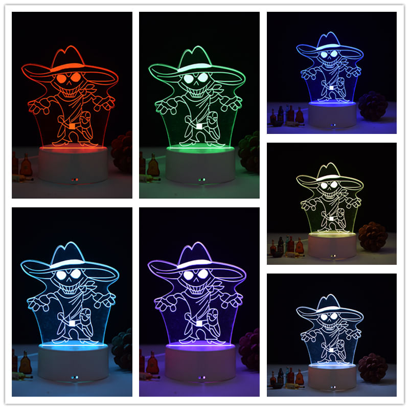 Casa si Gradina - Corpuri si surse de iluminat - Veioze si lampi - Lampi de veghe copii - Lampa de veghe 3D LED, Pirat Halloween, 7 culori, lumina ambientala, alimentare USB cu incarcator priza si/sau 3 baterii AA - Infinity.ro