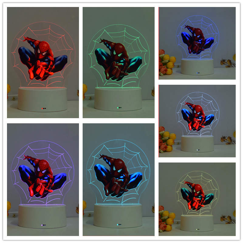 Casa si Gradina - Corpuri si surse de iluminat - Veioze si lampi - Lampi de veghe copii - Lampa de veghe LED, Spiderman, 16 culori, cu telecomanda, alimentare USB sau 3 baterii AA - Infinity.ro
