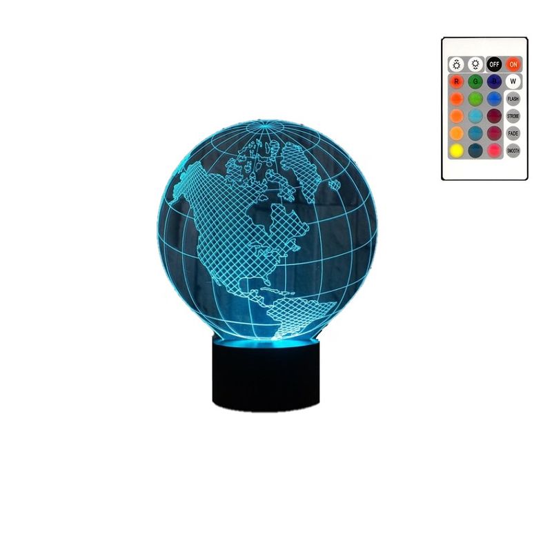 Casa si Gradina - Corpuri si surse de iluminat - Veioze si lampi - Lampi de veghe copii - Lampa de veghe 3D LED, Globul Pamantesc,  16 culori,cu telecomanda, lumina ambientala, alimentare USB cu incarcator priza sau 3 baterii AA - Infinity.ro