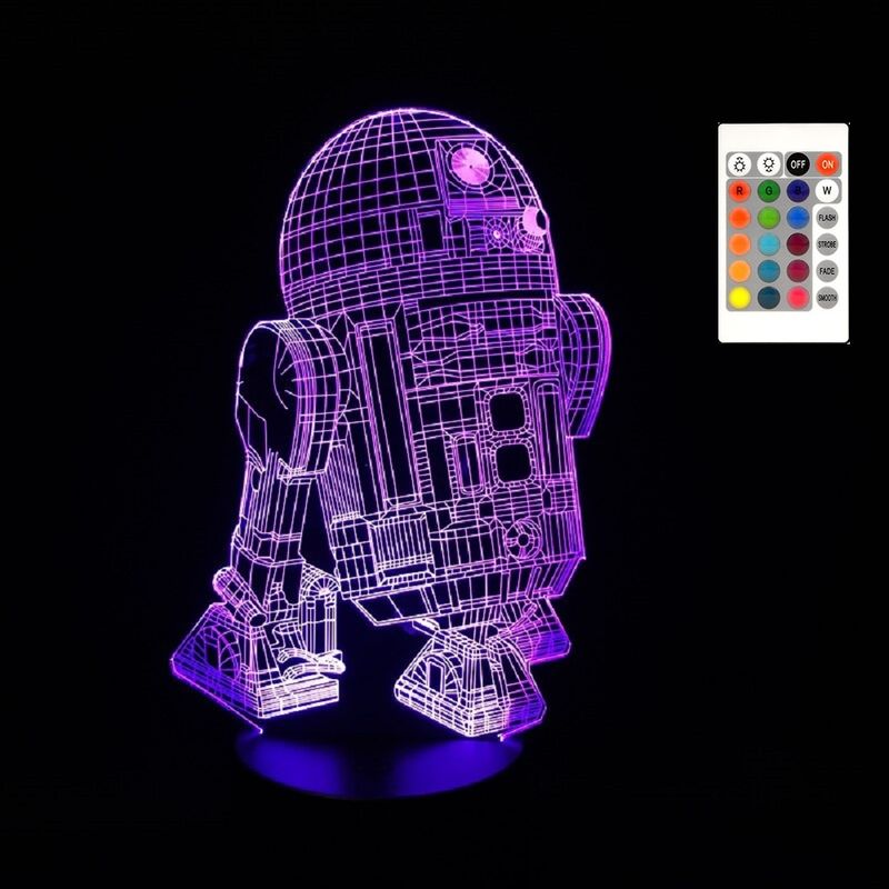 Casa si Gradina/Corpuri si surse de iluminat/Veioze si lampi/Lampi de veghe copii - Lampa de veghe 3D LED, Robotel, 16 culori,cu telecomanda, lumina ambientala, alimentare USB sau 3 baterii AA - Infinity.ro