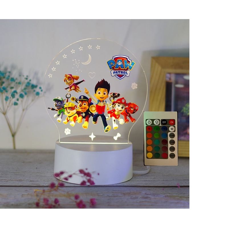 Casa si Gradina - Corpuri si surse de iluminat - Veioze si lampi - Lampi de veghe copii - Lampa de veghe LED, Patrula Catelusilor, 16 culori, cu telecomanda, lumina ambientala, alimentare USB sau 3 baterii AA - Infinity.ro