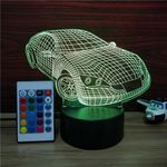 Casa si Gradina/Corpuri si surse de iluminat/Veioze si lampi/Lampi de veghe copii - Lampa de veghe 3D LED, Masina, 16 culori,cu telecomanda, lumina ambientala, alimentare USB cu incarcator priza si/sau 3 baterii AA - Infinity.ro