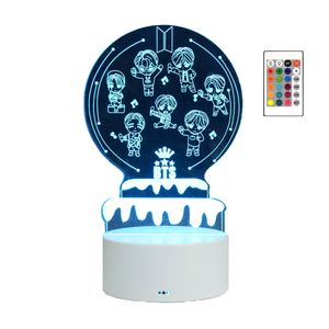 Lampa de veghee 3D LED,BTS MINI, 16 culori,cu telecomanda, lumina ambientala, alimentare USB sau 3 baterii AA