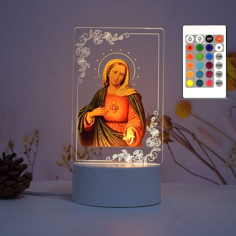 Casa si Gradina - Corpuri si surse de iluminat - Veioze si lampi - Lampi de veghe copii - Lampa de veghe LED, Maica Domnului, 16 culori, cu telecomanda, alimentare USB sau 3 baterii AA - Infinity.ro