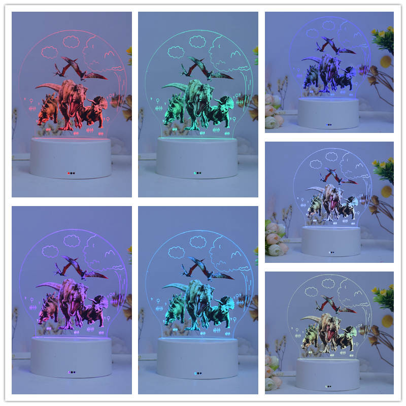 Casa si Gradina - Corpuri si surse de iluminat - Veioze si lampi - Lampi de veghe copii - Lampa de veghe LED, Dinozauri Jurassic Park, 16 culori, cu telecomanda, alimentare USB sau 3 baterii AA - Infinity.ro