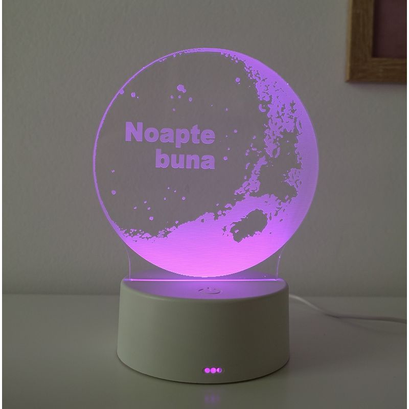 Casa si Gradina - Corpuri si surse de iluminat - Veioze si lampi - Lampi de veghe copii - Lampa de veghe 3D LED, Noapte buna, 16 culori, cu telecomanda,lumina ambientala, alimentare USB cu incarcator priza si/sau 3 baterii AA - Infinity.ro