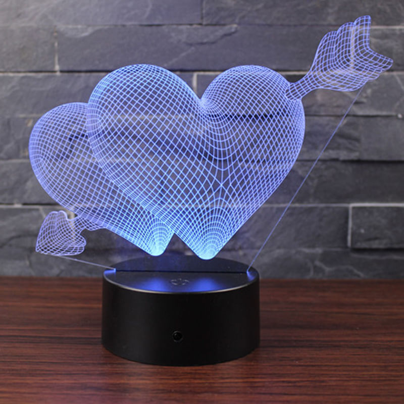 Casa si Gradina - Corpuri si surse de iluminat - Veioze si lampi - Lampi de veghe copii - Lampa de veghe 3D LED, 2 Inimioare Dragoste, 16 culori, cu telecomanda, lumina ambientala, alimentare USB cu incarcator priza si/sau 3 baterii AA - Infinity.ro