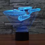 Casa si Gradina - Corpuri si surse de iluminat - Veioze si lampi - Lampi de veghe copii - Lampa de veghe 3D LED, Nava Star Trek, 16 culori,cu telecomanda, lumina ambientala, alimentare USB cu incarcator priza sau 3 baterii AA - Infinity.ro