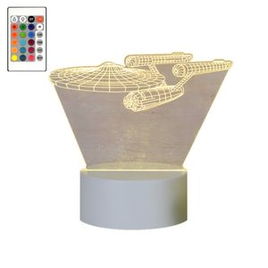 Lampa de veghe 3D LED, Nava Star Trek, 16 culori,cu telecomanda, lumina ambientala, alimentare USB cu incarcator priza sau 3 baterii AA