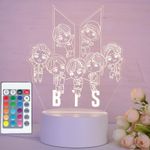 Casa si Gradina/Corpuri si surse de iluminat/Veioze si lampi/Lampi de veghe copii - Lampa de veghe 3D LED, Trupa BTS, 16 culori,cu telecomanda, lumina ambientala, alimentare USB sau 3 baterii AA - Infinity.ro