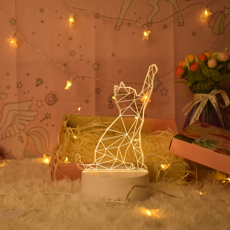 Casa si Gradina - Corpuri si surse de iluminat - Veioze si lampi - Lampi de veghe copii - Lampa de veghe 3D LED, Pisicuta, 7 culori, lumina ambientala, alimentare USB cu incarcator priza si/sau 3 baterii AA - Infinity.ro