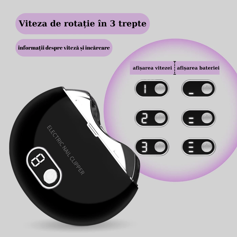 Ingrijire personala si Cosmetice - Manichiura si pedichiura - Unghiere si clesti manichiura & pedichiura - Unghiera electrica profesionala, Adsinio, Sterilizare cu raze UV, USB-C, 3 trepte de viteza, indicator de viteza, Negru - Infinity.ro