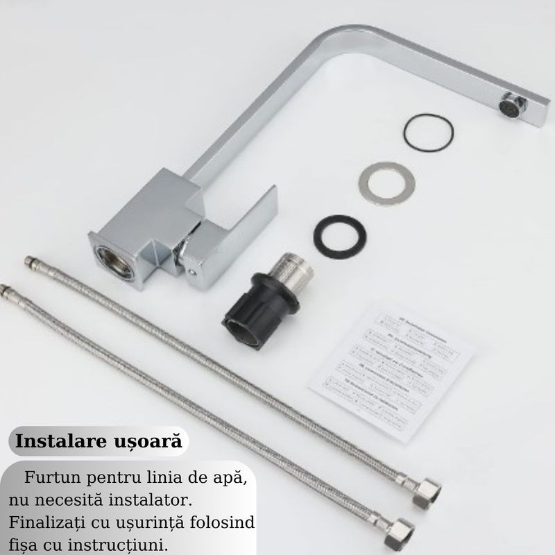 Casa si Gradina - Sanitare - Chiuveta bucatarie si accesorii - Baterii bucatarie - Baterie chiuveta bucatarie, Adsinio, pipa inalta, rotativa, monocomanda, Argintiu - Infinity.ro