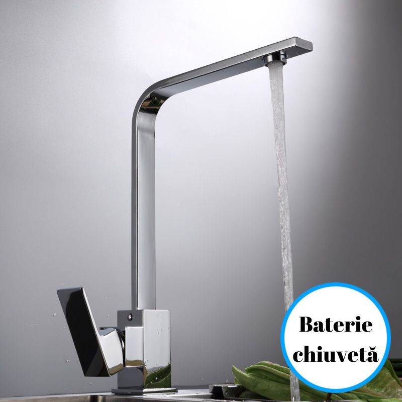 Casa si Gradina - Sanitare - Chiuveta bucatarie si accesorii - Baterii bucatarie - Baterie chiuveta bucatarie, Adsinio, pipa inalta, rotativa, monocomanda, Argintiu - Infinity.ro