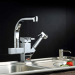 Casa si Gradina - Sanitare - Chiuveta bucatarie si accesorii - Baterii bucatarie - Baterie chiuveta cu dus flexibil pentru bucatarie, pipa inalta, monocomanda Adsinio, Argintiu - Infinity.ro