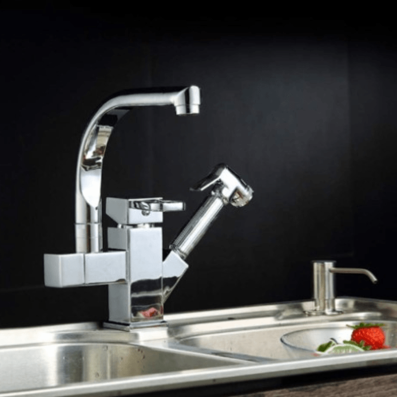 Casa si Gradina - Sanitare - Chiuveta bucatarie si accesorii - Baterii bucatarie - Baterie chiuveta cu dus flexibil pentru bucatarie, pipa inalta, monocomanda Adsinio, Argintiu - Infinity.ro