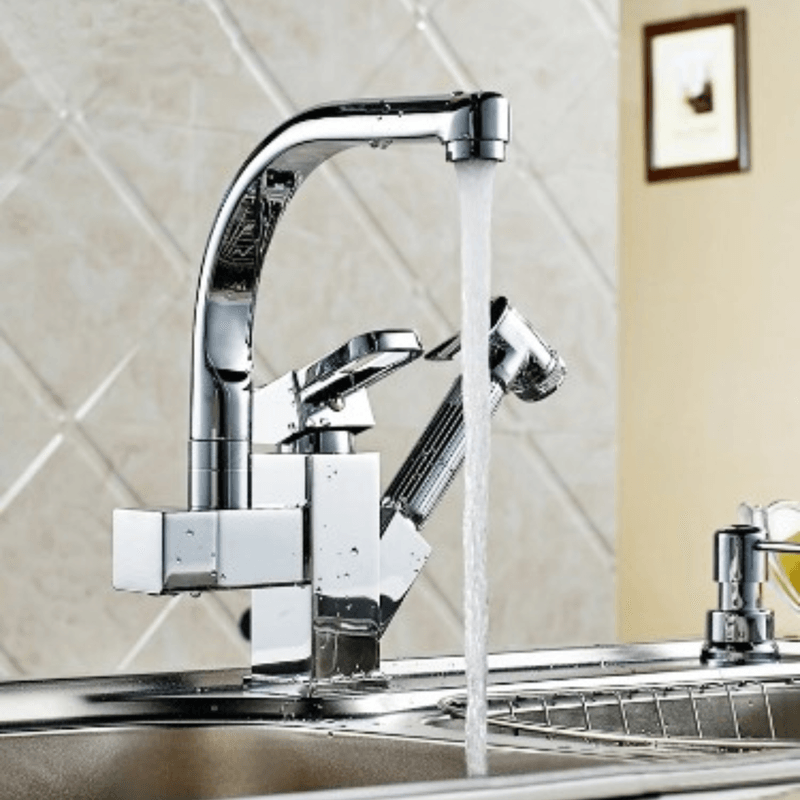 Casa si Gradina - Sanitare - Chiuveta bucatarie si accesorii - Baterii bucatarie - Baterie chiuveta cu dus flexibil pentru bucatarie, pipa inalta, monocomanda Adsinio, Argintiu - Infinity.ro