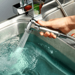 Casa si Gradina - Sanitare - Chiuveta bucatarie si accesorii - Baterii bucatarie - Baterie chiuveta cu dus flexibil pentru bucatarie, pipa inalta, monocomanda Adsinio, Argintiu - Infinity.ro