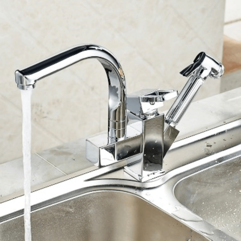 Casa si Gradina - Sanitare - Chiuveta bucatarie si accesorii - Baterii bucatarie - Baterie chiuveta cu dus flexibil pentru bucatarie, pipa inalta, monocomanda Adsinio, Argintiu - Infinity.ro