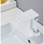 Casa si Gradina - Sanitare - Lavoar baie si accesorii - Baterii sanitare - Baterie chiuveta baie, Adsinio, Corp de cupru, Iesire in cascada, Reglare manuala a temperaturii apei, Alb - Infinity.ro