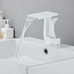 Casa si Gradina - Sanitare - Lavoar baie si accesorii - Baterii sanitare - Baterie chiuveta baie, Adsinio, Corp de cupru, Iesire in cascada, Reglare manuala a temperaturii apei, Alb - Infinity.ro