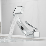 Casa si Gradina - Sanitare - Lavoar baie si accesorii - Baterii sanitare - Baterie chiuveta baie, Adsinio, Corp de cupru, Iesire in cascada, Reglare manuala a temperaturii apei, Argintiu - Infinity.ro