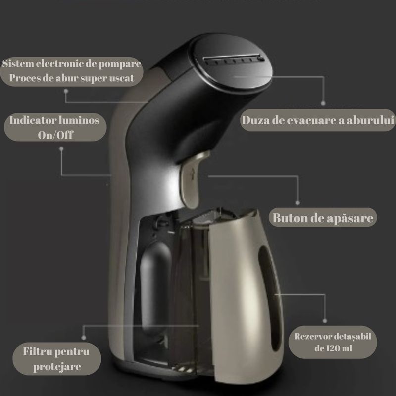 Electronice si Electrocasnice - Ingrijirea tesaturilor - Fiare de calcat - Aparat portabil de calcat cu aburi, Adsinio, Vertical si orizontal, 1000W, Negru-auriu, Husa de transport, - Infinity.ro