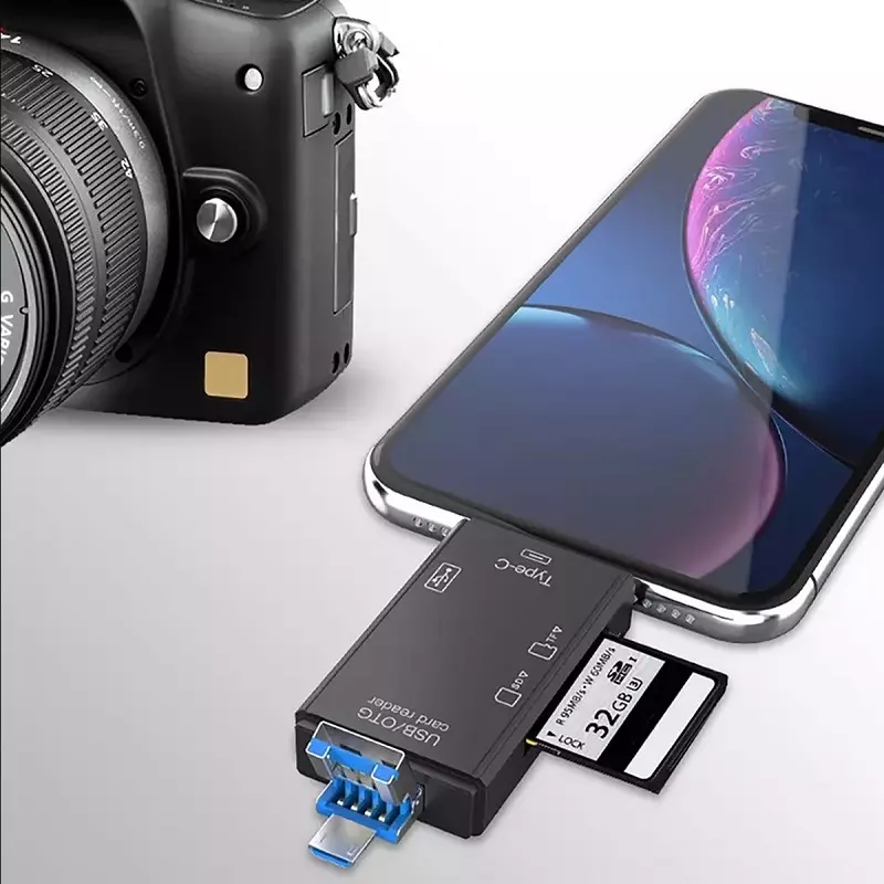 Laptop, Telefoane si Tablete - Telefoane mobile si accesorii - Accesorii Telefoane - Carduri memorie si card reader - Cititor de carduri 5 in 1, USB 3.0, Micro USB, Type-C, Gonga® Negru - Infinity.ro