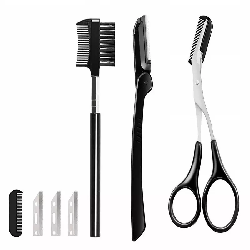 Ingrijire personala si Cosmetice - Machiaj - Sprancene - Set sprancene - Set de 11 instrumente profesionale pentru stilizarea sprancenelor si a genelor, Gonga® Negru - Infinity.ro