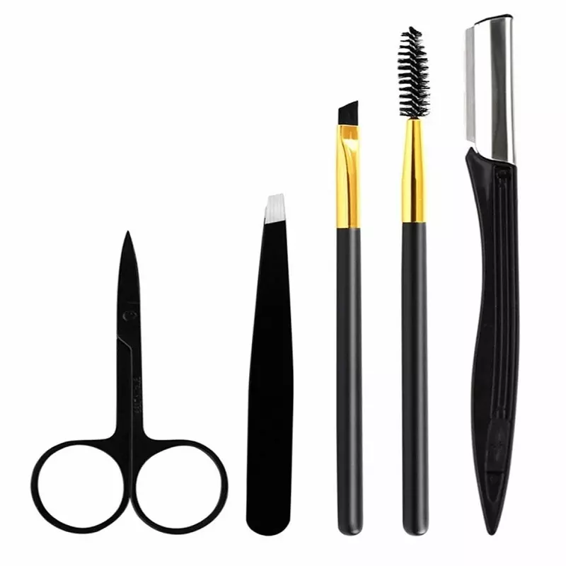 Ingrijire personala si Cosmetice - Machiaj - Sprancene - Set sprancene - Set de 11 instrumente profesionale pentru stilizarea sprancenelor si a genelor, Gonga® Negru - Infinity.ro