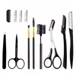 Ingrijire personala si Cosmetice - Machiaj - Sprancene - Set sprancene - Set de 11 instrumente profesionale pentru stilizarea sprancenelor si a genelor, Gonga® Negru - Infinity.ro
