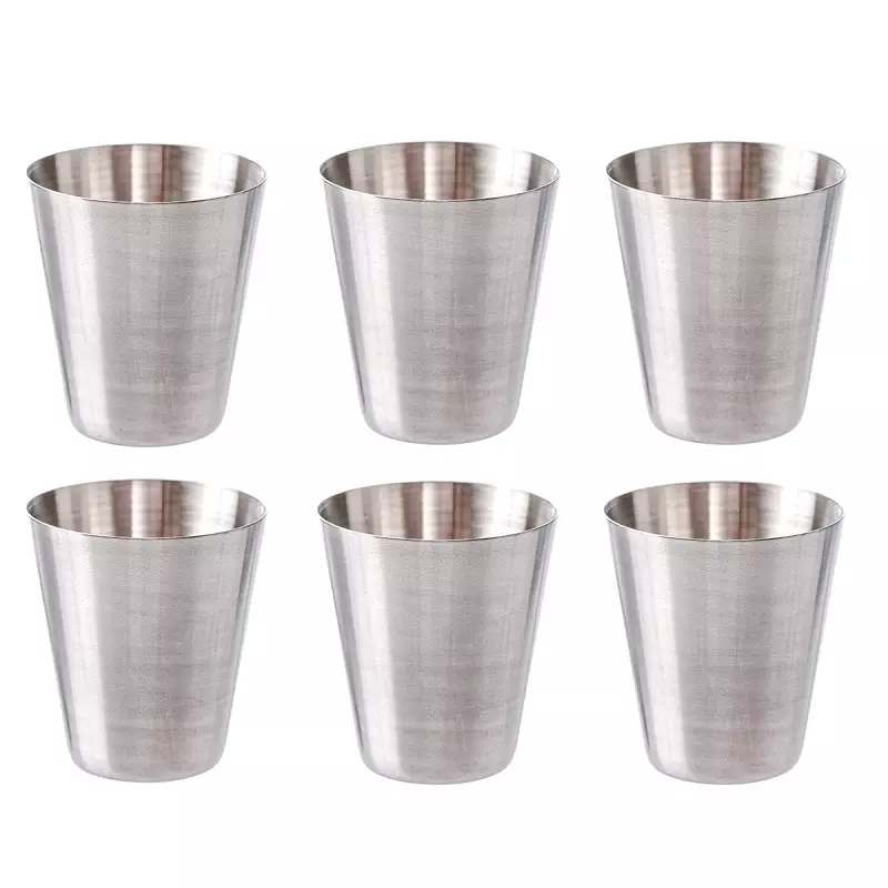 Casa si Gradina - Bucatarie si vesela - Cani si pahare - Pahare - Set de 6 pahare de 30 ml, otel inoxidabil cu husa din piele ecologica, Gonga® Argintiu - Infinity.ro