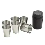 Casa si Gradina - Bucatarie si vesela - Cani si pahare - Pahare - Set de 6 pahare de 30 ml, otel inoxidabil cu husa din piele ecologica, Gonga® Argintiu - Infinity.ro