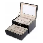 Fashion, accesorii si bijuterii - Femei - Bijuterii femei - Cutii bijuterii - Cutie tip caseta organizatoare pentru ceasuri, Gonga® Negru 20 compartimente - Infinity.ro