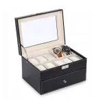 Fashion, accesorii si bijuterii - Femei - Bijuterii femei - Cutii bijuterii - Cutie tip caseta organizatoare pentru ceasuri, Gonga® Negru 20 compartimente - Infinity.ro