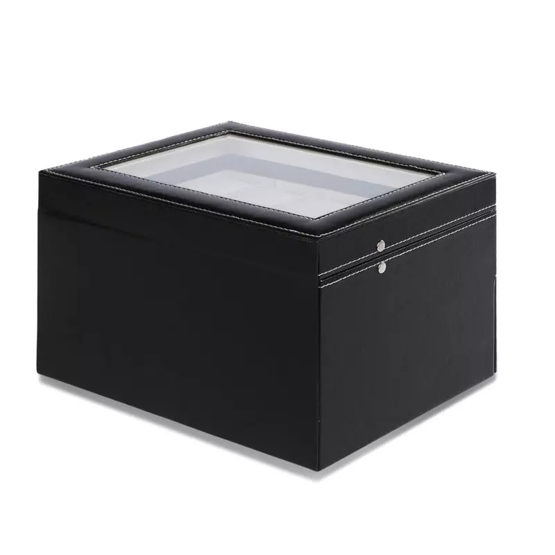 Fashion, accesorii si bijuterii - Femei - Bijuterii femei - Cutii bijuterii - Cutie tip caseta organizatoare pentru ceasuri, Gonga® Negru 20 compartimente - Infinity.ro