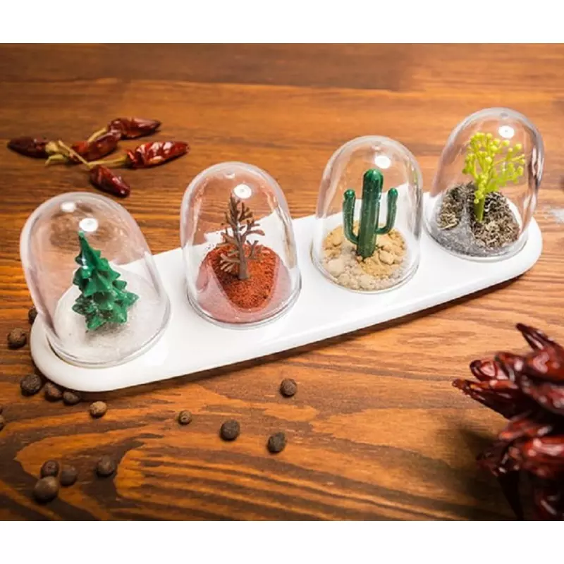 Casa si Gradina - Bucatarie si vesela - Ustensile bucatarie - Rasnite si dozatoare condimente - Set suport si 4 recipiente pentru condimente, Four Seasons, Gonga® Transparent - Infinity.ro