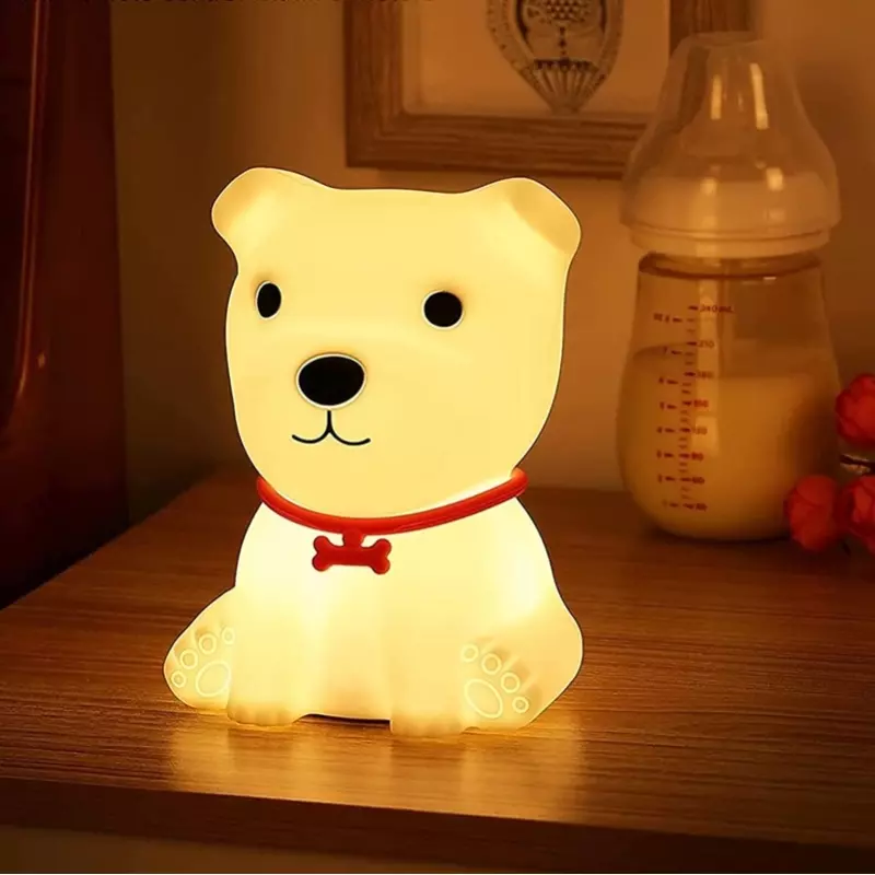 Casa si Gradina - Corpuri si surse de iluminat - Veioze si lampi - Lampi de veghe copii - Lampa de veghe pentru copii, model catel din silicon, lumina calda si multicolora, Gonga® Alb - Infinity.ro