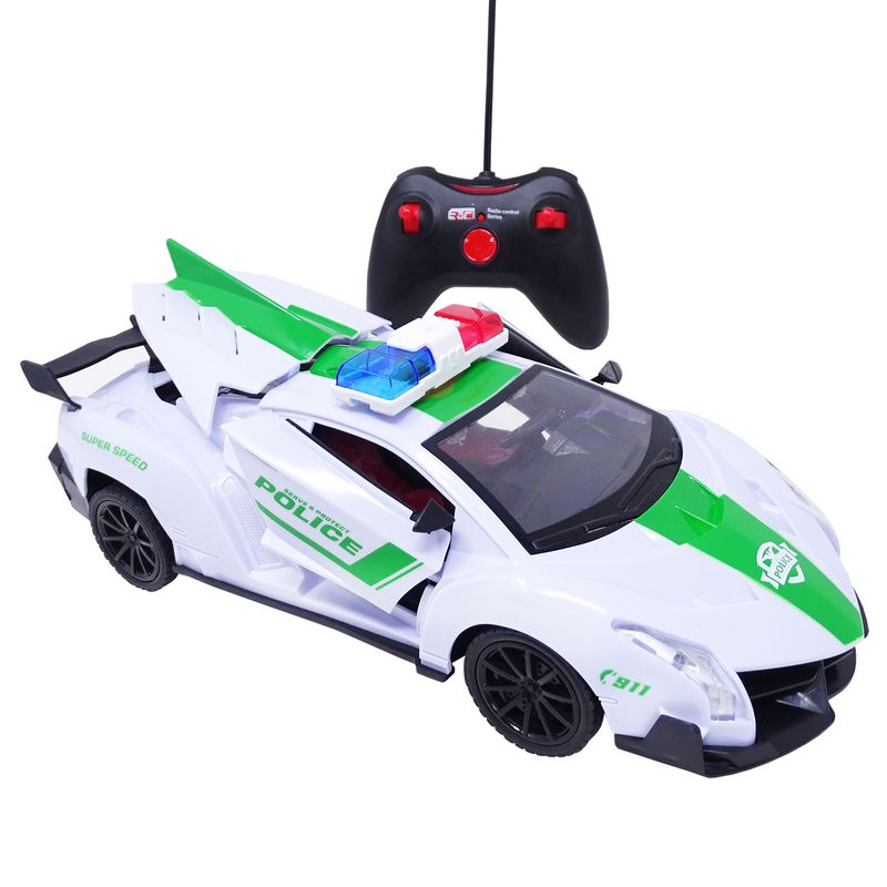 Jucarii, Copii si Bebe - Jucarii si jocuri - Vehicule si jucarii cu telecomanda - Masinute - Masina de Politie Verde cu Telecomanda, Lumini si Acumulator, SALAMANDRA KIDS® - Infinity.ro