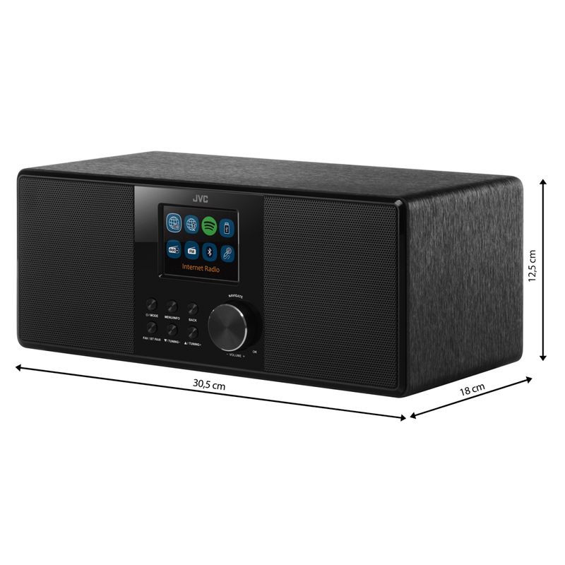TV, Audio-Video si Foto - Portabile audio - Radio - Radio internet JVC RA-E981B, 10W RMS, tuner DAB+/FM, Bluetooth, LCD 2.8”, WiFi, Spotifiy, telecomanda, USB, AUX, negru - Infinity.ro