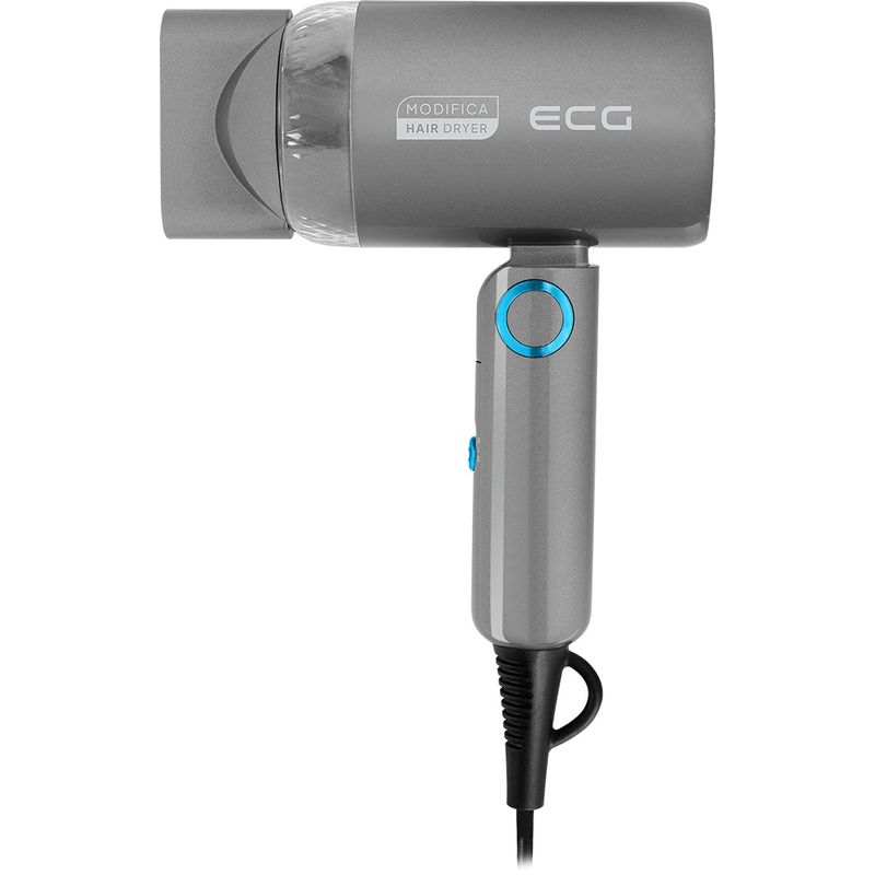 Ingrijire personala si Cosmetice - Aparate & accesorii ingrijire personala - Hair styling - Uscatoare de par - Uscator de par pentru voiaj ECG Grigio Piccolo, 1200 W, 2 viteze, 2 niveluri de temperatura, maner pliabil, gri - Infinity.ro