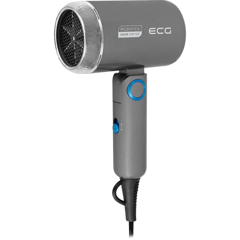 Ingrijire personala si Cosmetice - Aparate & accesorii ingrijire personala - Hair styling - Uscatoare de par - Uscator de par pentru voiaj ECG Grigio Piccolo, 1200 W, 2 viteze, 2 niveluri de temperatura, maner pliabil, gri - Infinity.ro