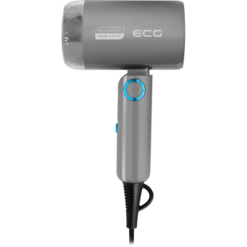 Ingrijire personala si Cosmetice - Aparate & accesorii ingrijire personala - Hair styling - Uscatoare de par - Uscator de par pentru voiaj ECG Grigio Piccolo, 1200 W, 2 viteze, 2 niveluri de temperatura, maner pliabil, gri - Infinity.ro