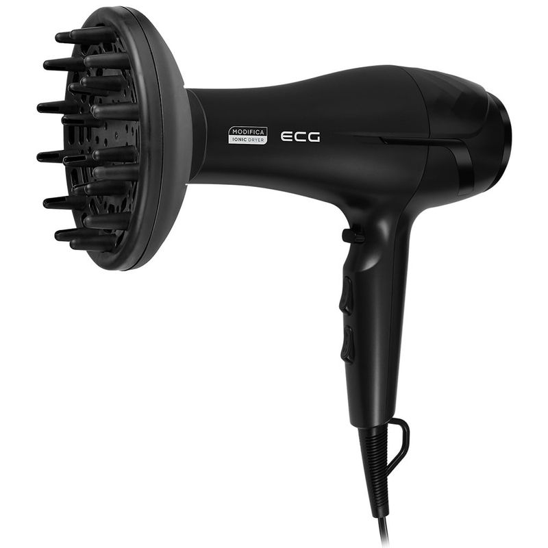 Ingrijire personala si Cosmetice - Aparate & accesorii ingrijire personala - Hair styling - Uscatoare de par - Uscator de par cu ionizare ECG Modifica Nera Grande+, 2200 W, 2 viteze, 3 niveluri de temperatura, difuzor, negru - Infinity.ro