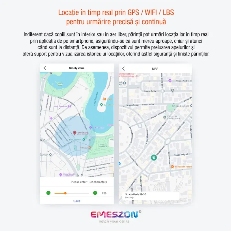 Laptop, Telefoane si Tablete - Wearables si gadgeturi - Wearables - Smartwatch-uri - Ceas inteligent SmartWatch SIM 4G LTE Emeszon® A22, localizare Copii si Adulti prin GPS, Apel Video SOS, LBS, Wi-Fi, Roz - Infinity.ro